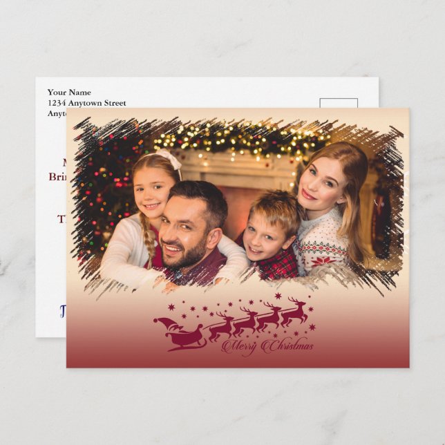 Modern Cross Hatch Merry Christmas Frame Photo Postcard (Front/Back)