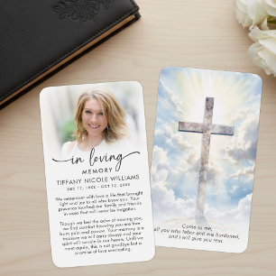 Modern Cross In Loving Memory Prayer Cards