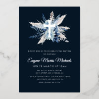 modern cross navy blue baptism
