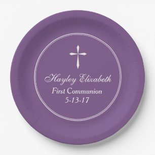 Modern Cross Personalised Purple Paper Plate