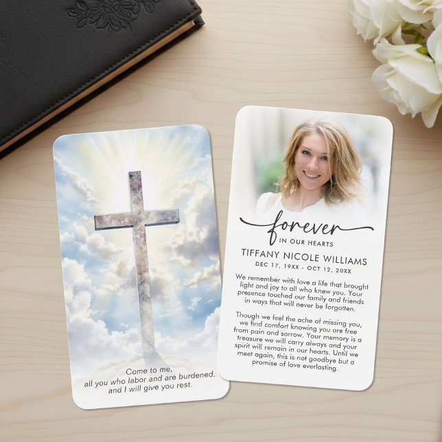 Modern Cross Photo Funeral Sympathy Prayer Cards (Creator Uploaded)