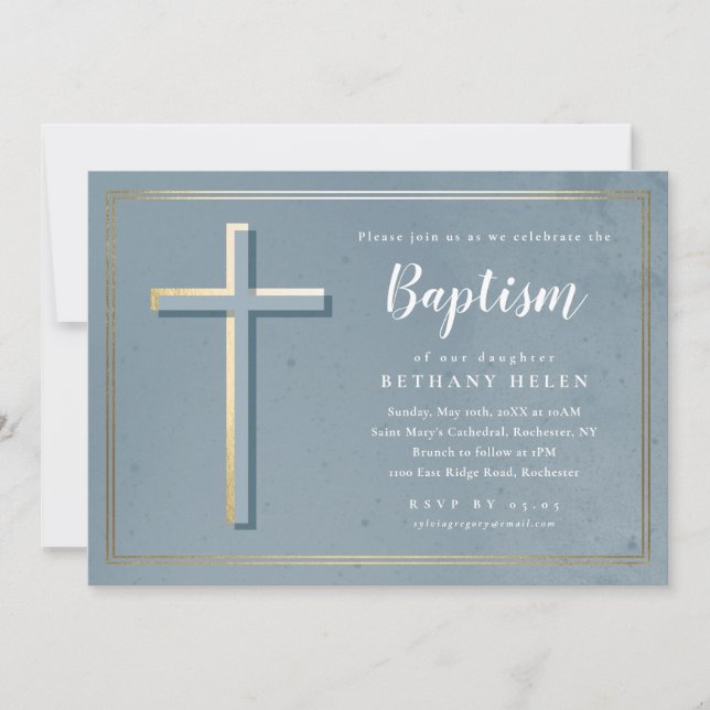 Modern Cross Religious Baptism & Christening Invitation (Front)