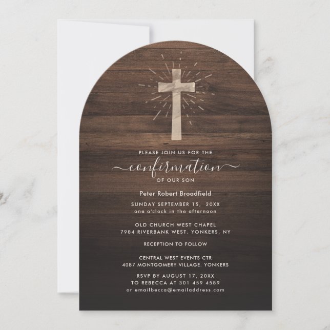 Modern Cross Rustic Religious Confirmation Invitation (Front)