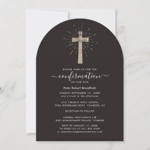 Modern Cross Rustic Religious Confirmation Invitation