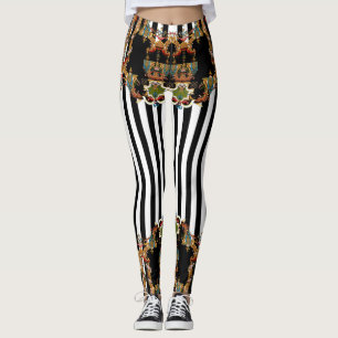 Modern cross stitch and black and white stripes  leggings