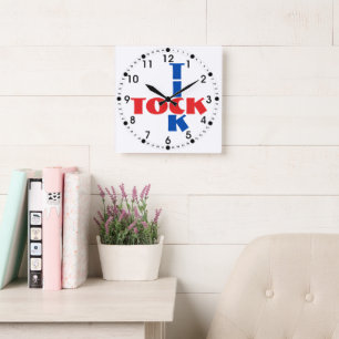 Modern Crossword Pattern Tick Tock Typography Square Wall Clock