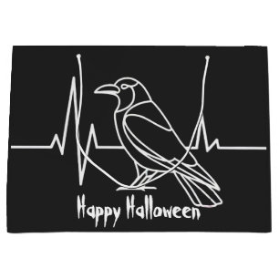 Modern Crow & heart rate, minimalist,Halloween Large Gift Bag