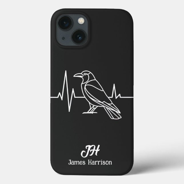 Modern Crow & heart rate, Minimalist,Monogram Case-Mate iPhone Case (Back)