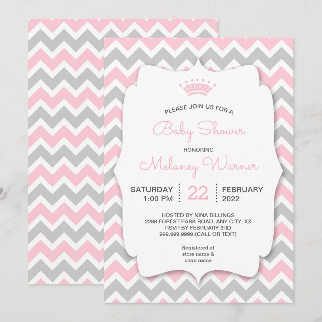Modern Crown Girl Baby Shower Invitations (Front/Back)