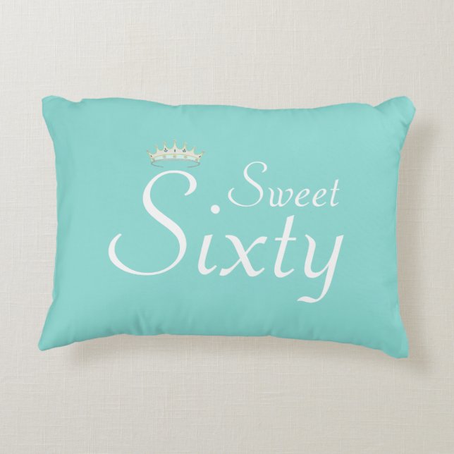 Modern Crown Sweet Sixty on Turquoise Teal Decorative Cushion (Back)