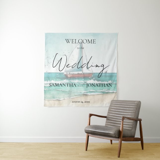 Modern cruise wedding  tapestry (In Situ)