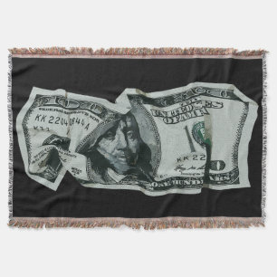 Modern Crumpled $100 Bill Design Throw Blanket