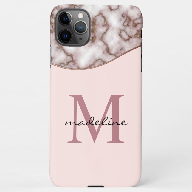 Modern Crusted Rose Gold Monogram iPhone Case (Back)