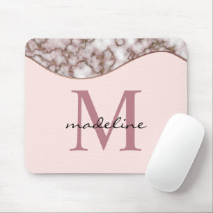 Modern Crusted Rose Gold Monogram Mousepad