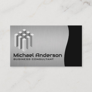 Modern Cubed Logo Silver Black Business Card