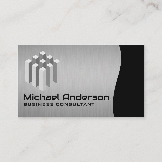 Modern Cubed Logo | Silver Black Business Card (Front)