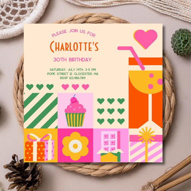 Modern Cubic neon adult  Birthday  Invitation (Creator Uploaded)