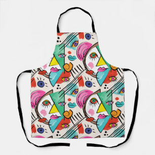 Modern Cubism Abstract Artsy Female Faces Art Apron