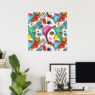 Modern Cubism Abstract Artsy Female Faces Art Poster