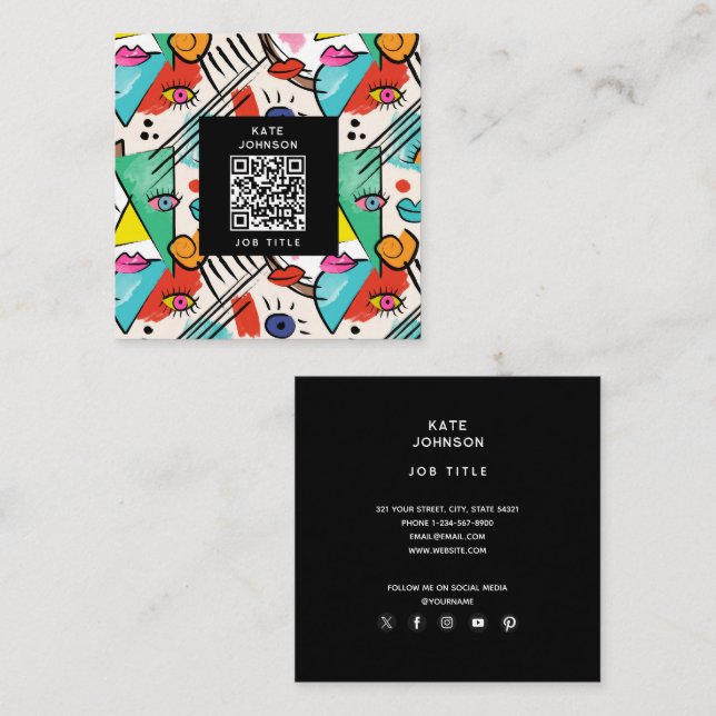 Modern Cubism Abstract Artsy Female Faces Art Square Business Card (Front/Back)