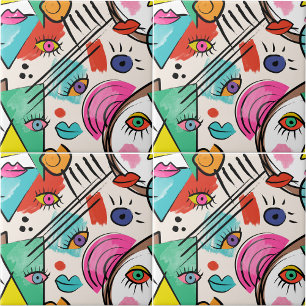 Modern Cubism Abstract Artsy Female Faces Art Tile