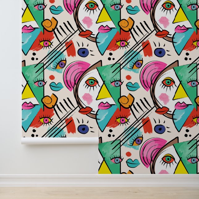 Modern Cubism Abstract Artsy Female Faces Art Wallpaper (Application)