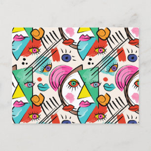 Modern Cubism Abstract Artsy Female Faces Holiday Postcard