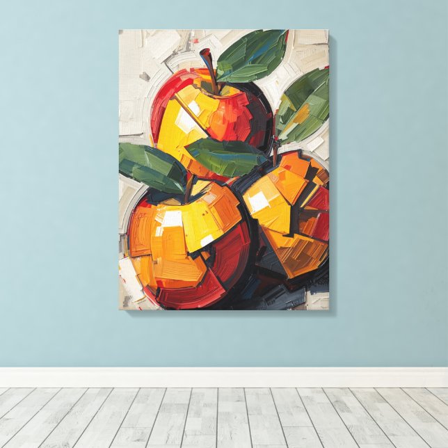 Modern Cubism Apple Canvas Art – Vibrant Abstract  (Insitu(Wood Floor))