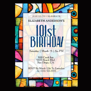 Modern Cubist 101st Birthday Invitation
