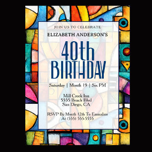 Modern Cubist 40th Birthday Invitation