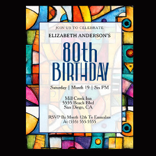 Modern Cubist 80th Birthday Invitation