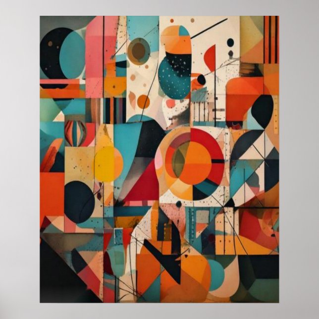 Modern Cubist Geometric Shapes Abstract Art Poster (Front)