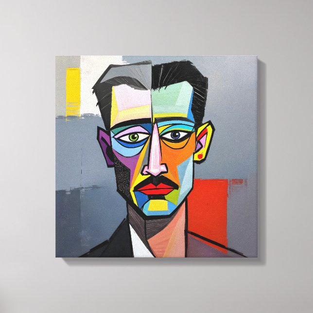 Modern Cubist Man – Colourful Abstract Portrait Canvas Print (Front)