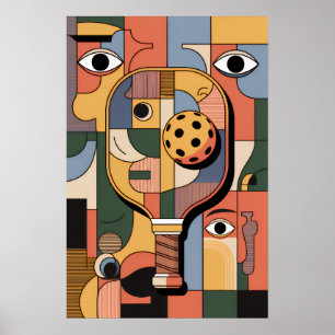 Modern Cubist Pickleball Paddle Ball Art Poster