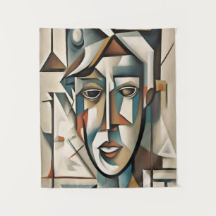 Modern Cubist Portrait Abstract Art Tapestry
