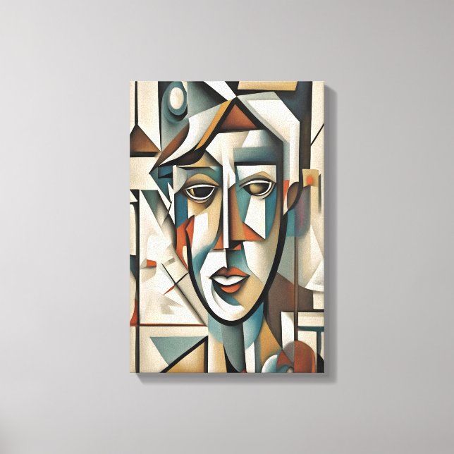 Modern Cubist Portrait Abstract Wall Art Canvas (Front)