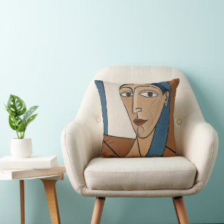 Modern Cubist Portrait - Elegant Woman Cushion