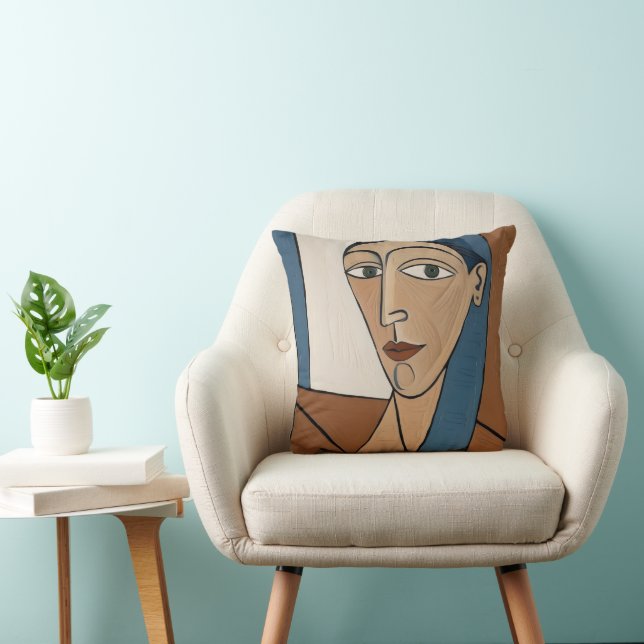 Modern Cubist Portrait - Elegant Woman Cushion (Chair)