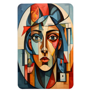 Modern Cubist Portrait Geometric Art Print Magnet