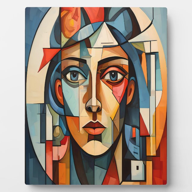 Modern Cubist Portrait Geometric Print Plaque (Front)