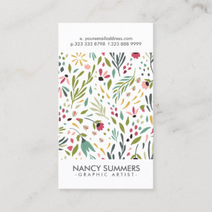 Modern Cue Flowers & Leafs Pattern Business Card