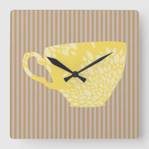 Modern Cup & Stripes Square Wall Clock
