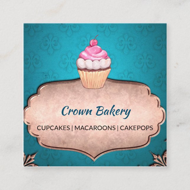 Modern Cupcake Baker Bakery Chef Catering Square Business Card (Front)