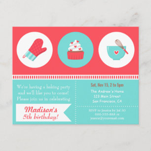Modern Cupcake Cooking Baking Birthday Party Invitation