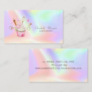  Modern Cupcake Flower Bakery Tools Holographic Business Card
