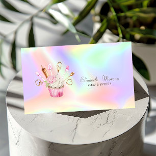 Modern Cupcake Flower Bakery Tools Holographic Business Card