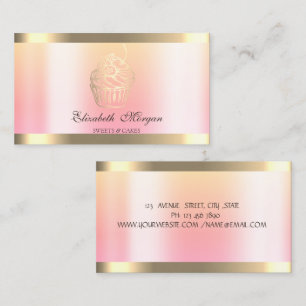Modern Cupcake Gold Stripe Ombre Bakery  Business Card