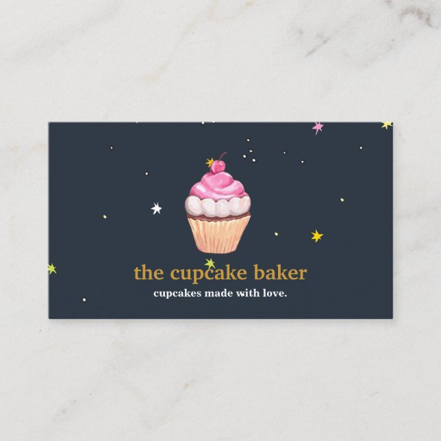 Modern Cupcake Logo Bakery Chef Catering Confetti  Business Card (Front)