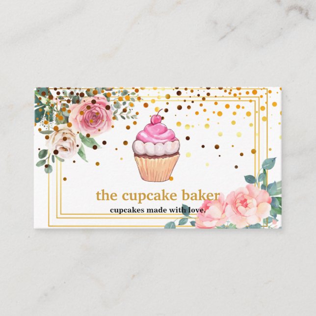 Modern Cupcake Logo Bakery Chef Catering Confetti Business Card (Front)