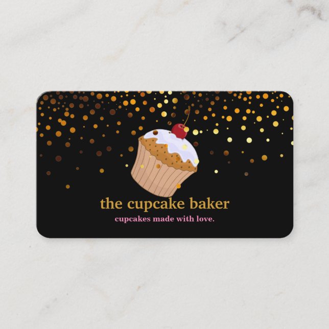 Modern Cupcake Logo Bakery Chef Catering Confetti Business Card (Front)